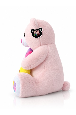 Renkli Kalpli Ayıcık Peluş Oyuncak Ayıcık 60cm - Hediyelik Peluş Oyuncak 046 - Pembe