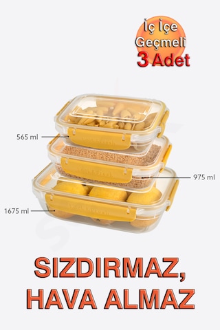 Lock&fresh Master Dikdörtgen Saklama Kabı 565,975,1675 Ml Üçlü Set Sarı