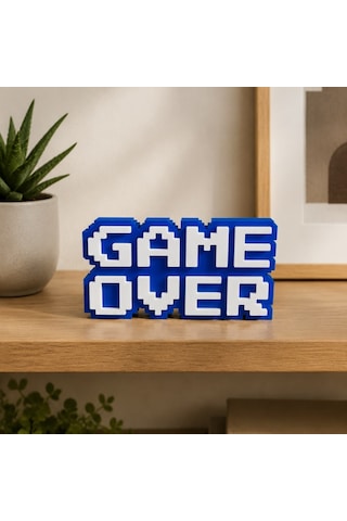 Game Over Yazılı Mavi Dekoratif Masa Süsü, 3d Baskı Retro Gamer Biblo, Oyuncu Odası Dekoru