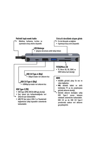 JEYI Type-C to 6in1 HUB Dönüştürücü Çevirici Adaptör