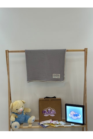 Organik Pamuk 4 Kat Müslin Bebek Müslin & Çocuk Müslin Battaniyesi 100x120 CM Çoban Dikişli Antrasit Gri