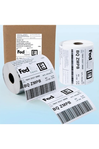 5'li Paket Termal Barkod Etiketi 150mm X 100mm 350'li Barkod & Kargo Yazıcı Kağıdı Suya Dayanıklı 5 Rulo