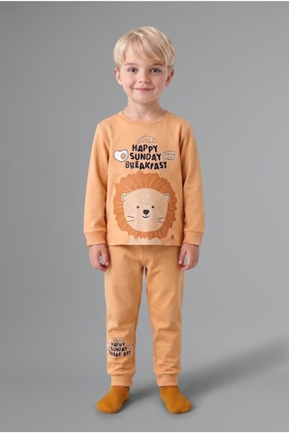 Defacto %100 Pamuk Baskılı Sweatshirt Üst Lastikli Paça Alt 2li Pijama Takımı Erkek Bebek I1437a526auog615 Turuncu-og615