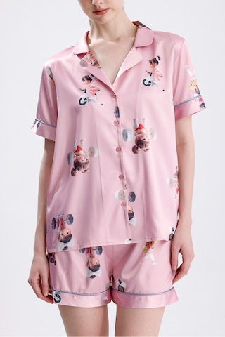 Kadın Kısa Kollu Şortlu Pijama Takımı Yazlık, Önden Düğmeli, Desenli Rahat Ev Giyim Çok Renkli