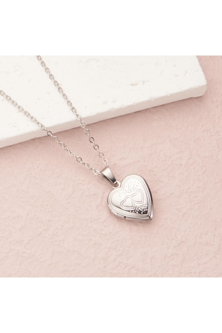 Paslanmaz Çelik Kalp Şeklinde Açılabilir Kilitli Fotoğraf Çerçevesi Fotoğraf Kutusu Çift Kalp Altın Kolye Gümüş
