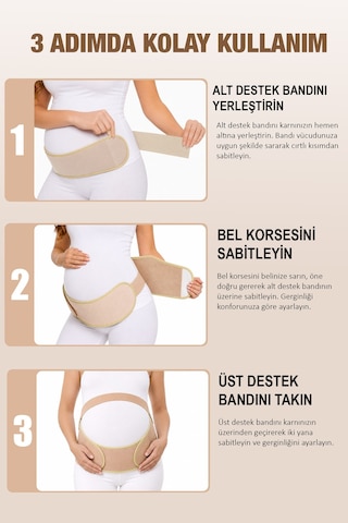 Modalarge Hamile Bel Korsesi Lohusa Korse Bandı 3 Parça Ayarlanabilir Balenli Karın Bel Destek Kemeri Gebe Korsesi Bej