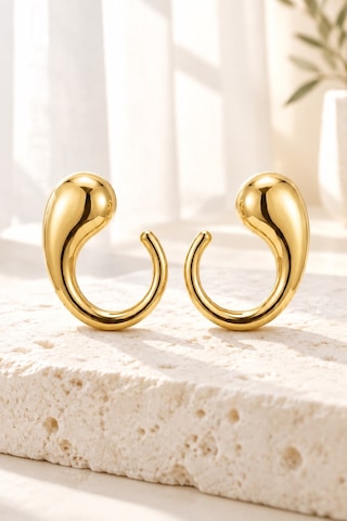 Kadın Gold Akıcı Damla Model C Halka Küpe - Heykelsi Dolgun Tasarım Takı