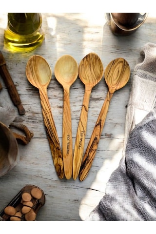 F&s Woodart 4 Adet 22 Cm Zeytin Ağacı Tahta Kaşık Yemek Çocuk Mama Sahan Kaşığı