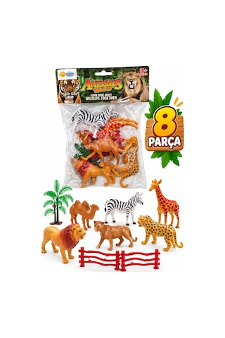 8 Parça Safari Vahşi Hayvan Figür Seti Aslan, Zürafa, Zebra, Deve Ve Aksesuarlar 3+ Yaş