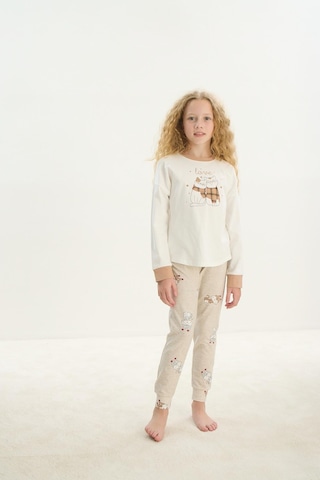 Kız Çocuk Uzun Kol Ekru Pijama Takım C2t4n7o8 001