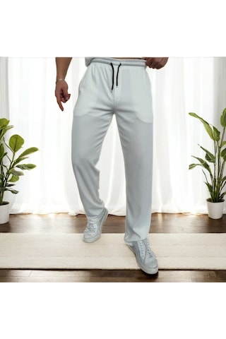 Beyaz, Oversize/geniş Kesim, Dokulu Kırışmaz, Ottoman Polo Yaka T-shirt Ve Eşofman Takım Beyaz