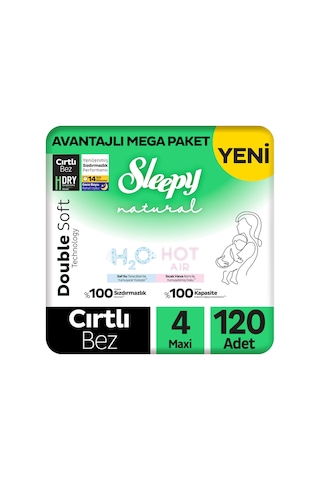 Sleepy Natural Double Soft Avantajlı Mega Paket Bebek Bezi 4 Numara Maxi 120 Adet