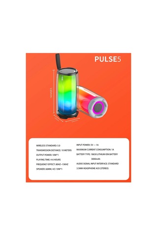 Pulse5 Bluetooth Hoparlör Led Işıklı Kablosuz Şarjlı Hoparlör