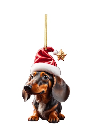 Ranyeek Akrilik Sosis Köpek Dikdörtgen Askı, Noel Ağacı Araç Dekorasyonu, Festivite Parti Dekoru, 1 Adet