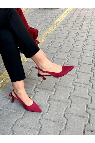 İnci Topuk Zara Model Bordo Arkası Açık Kadın Topuklu Ayakkabı Bordo