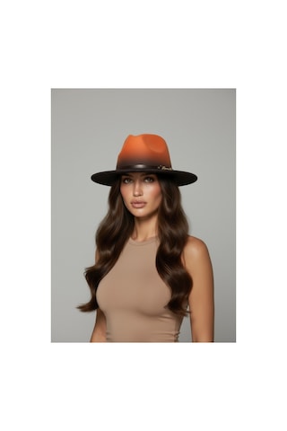 Gigi Luxe Özel Tasarım Fedora Fötr Şapka Ayarlanabilir Gold Aksesuarlı Kovboy Fötr Turuncu Turuncu