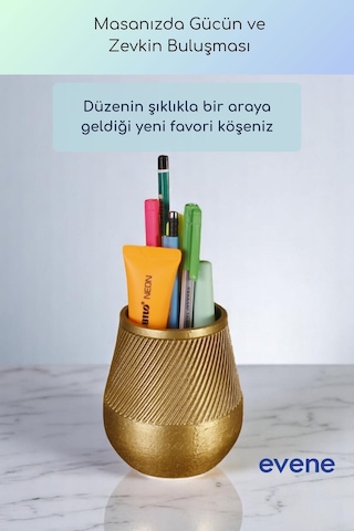 Kalemlik Masa Kalemliği Organizer Kalemlik Altın Renk Model 89 Çok Renkli