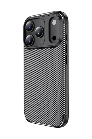 Apple Uyumlu iPhone 17 Pro Kılıf Karbon Silikon Case Kapak Siyah