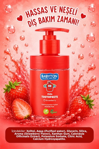 Babyton Çilek Özlü Florürsüz Doğal Diş Macunu 200 ML