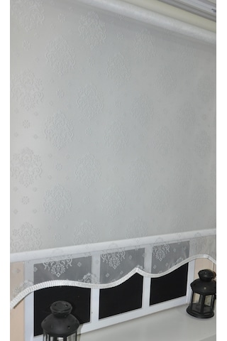 Çift Mekanizmalı Kirli Beyaz Damask Tül Perde Ve Ekru Stor Perde Stb45252-v01 Ekru