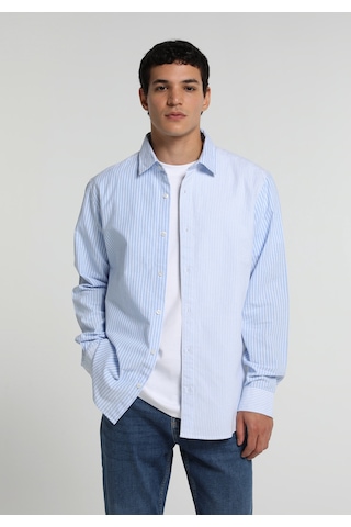 Colin's Colins Regular Fit Shirt Neck Çizgili Erkek Mavi Uzun Kol Gömlek Cl1081580 Q1.v1 Ble