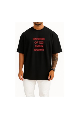 Bahriyeli Collection Oversize Requiem Of The Azure Knight Anime Göğüs Baskılı Unisex T-shirt Siyah