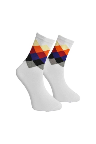 Unisex Renkli Kare Çorap Beyaz - Lksçrp16-36-44 (544423542) Çok Renkli
