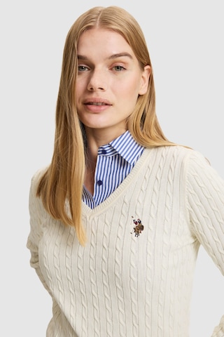 U.S. Polo Assn. Kadın Krem Melanj V Yaka Basic Kazak 50327575-vr159