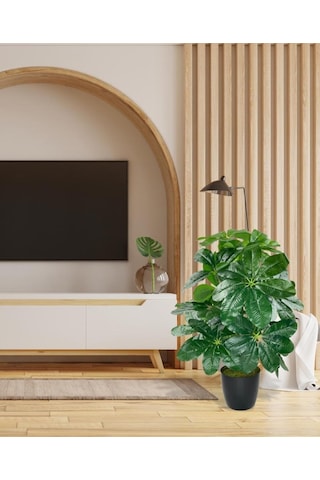 Yapay Çiçek Saksıda Şeflera Bitkisi 18Dal 75cm Salon Çiçeği Yapay Bitki Pachira Macrocarpa