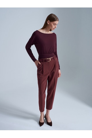 Dilvin 72193 Süet Kemerli Pensli Kumaş Pantolon-bordo Bordo