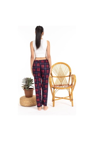 Kadın Ekoseli Süet Tek Alt Lacivert-Kırmızı