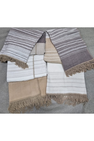 Aksu Allday Çift Kişilik Pamuklu Battaniye Tv Battaniye 2'li Set 180 X 220 / 130 X 170cm Kahve - Krem
