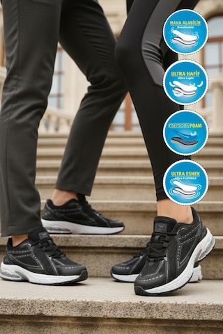Walkway 1505 Ruth Hafızalı Taban Hafif Esnek Siyah Beyaz Unisex Spor Ayakkabı SİYAH-BEYAZ