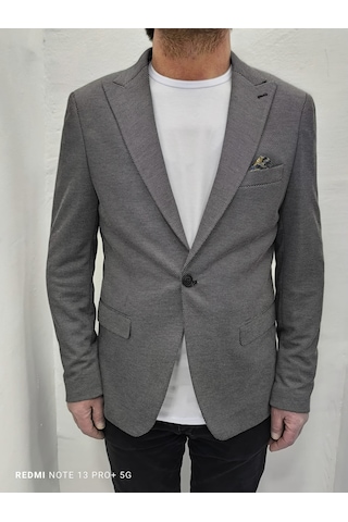 Duayen Dmctekstil Erkek Siyah Desenli İtalyan Kesim Dar Kalıp Tek Düğme Blazer Ceket