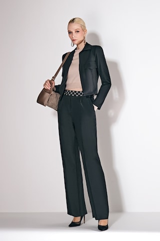 Explosion Kadın Süs Cepli Kısa Ceket Ve Bol Paça Pantolon Takım 80050 Siyah Siyah