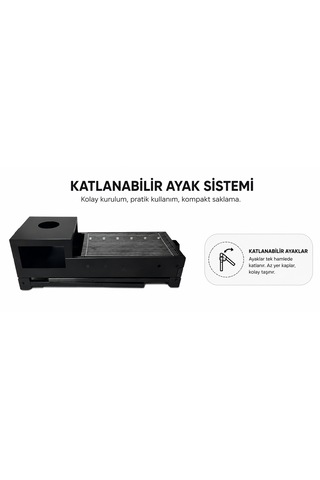Dtagas Bahçe, Kamp Ve Piknik İçin, Katlanabilir Ayaklı, Semaver Bölmeli, Çelik Gövdeli Profesyonel Mangal Siyah