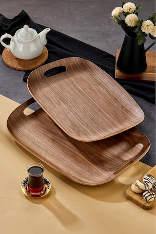 Cooker 2'li Lüks Ahşap Oval Sunum Tepsisi 50x37 Cm Ve 45x32 Cm Yk1470 Diğer
