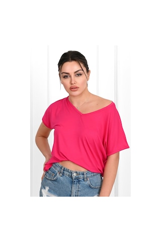 Kadın V Yaka Kısa Kollu T-shirt 1478-23 001