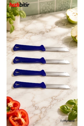 Bymyhand Solingen Paslanmaz Çelik Mavi Tırtıklı Meyve Ve Sebze Bıçağı 4'lü Set Metal