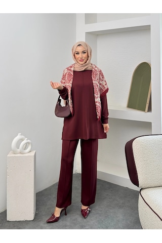 Mihran Butik Premium Model Modal Kumaş Kadın Alt Üst Takım Bordo