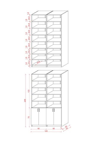 Asra Trend K-46 %100 MDF 120 cm 2 Modüllü Kapaklı Kitaplık Raflı Kütüphane Koyu Gri