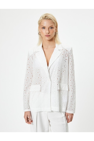 Koton Fisto Blazer Ceket Kapaklı Cep Detaylı Düğmeli Beyaz 4sak50128pw Beyaz