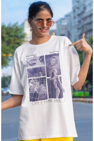 Sevbano Zarıa Larsson Şarkıcı Baskılı Unisex Oversize Tişört Beyaz