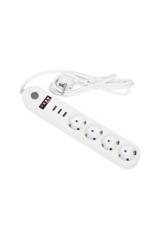 Icon Anahtarlı 3xUSB Çıkışlı 4'lü Akım Korumalı Priz Beyaz