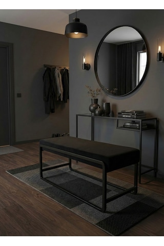 Elora Puf Bench - Baby Face Kumaş Metal Ayaklı Dikdörtgen Bench - Yatak Odası Salon Antre İçin Modern Tasarım - 120 Cm Siyah