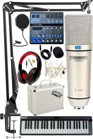 Midi Live Paket - Ses Kartlı Mikser Ve Mıdı Klavye Seti Açık Bej