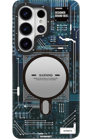 Galaxy S26 Ultra Kılıf M-safe Uyumlu Youngkit 360 Derece Standlı Technology Serisi Kapak Mavi Mavi