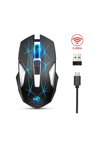 Maiyame Kablosuz Mouse T300 Opto-elektronik 2.4g 10m Mesafe 7 Tuş 3 Seviye Dpı 1000/1600/2400 600mah Pil Siyah Optik