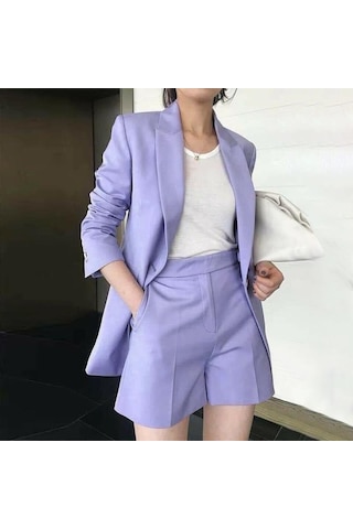Zanzea İş Kıyafetleri Kadın Hırka Ve Şort Günlük İki Parçalı Takım Elbise Mor