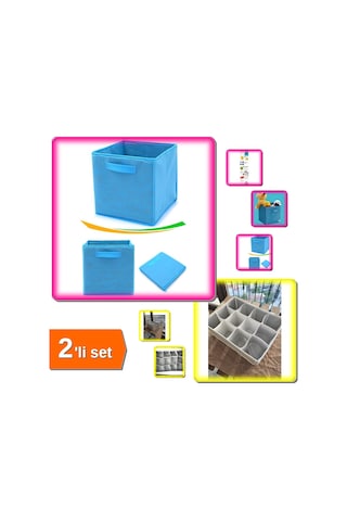 Çok Amaçlı Dolap İçi Düzenleyici Kutu Mavi + 12 Bölmeli Pratik Çekmece Düzenleyici - 2li Set G1h5j2 Belirtilmemiş